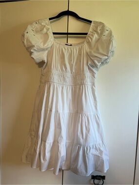Trixxi White Puff-Sleeve Tiered Dress for Kids